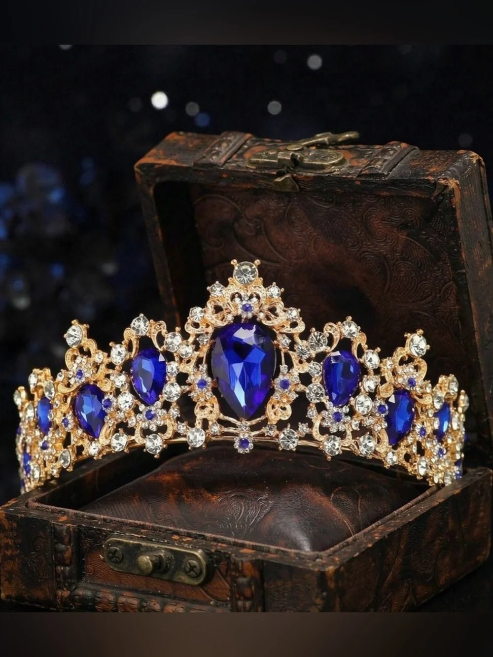 Gold Plated Royal Blue Crystal Tiara